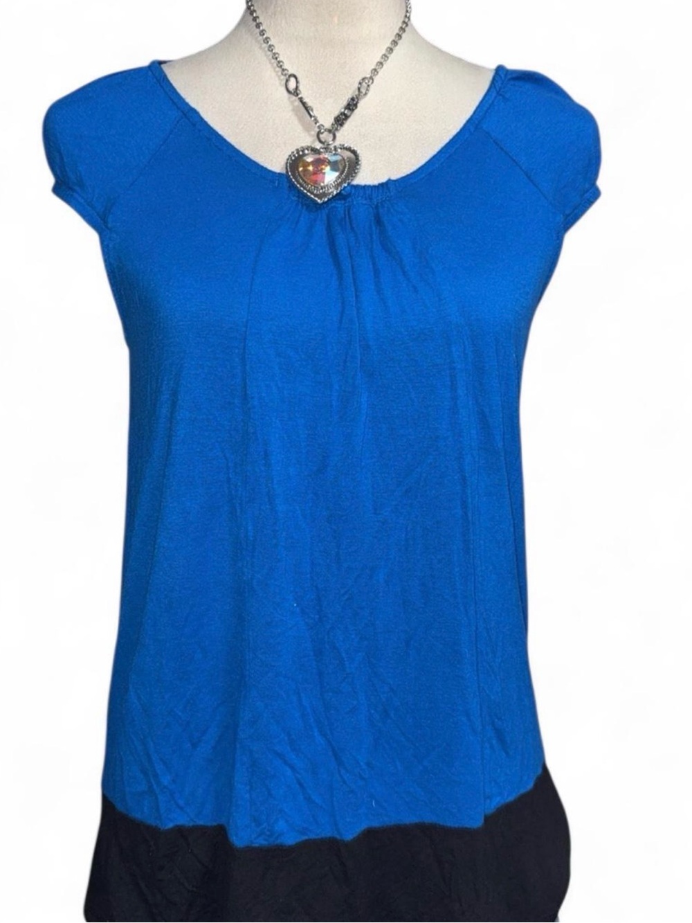 DKNY Blue Cap Sleeve Scoop Neck Top